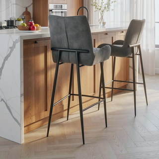 Sunvega Modern 30 Inch Bar Stool with Charcoal Fabric and Black Finish