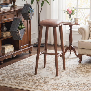 Sunvega Mid-Century Modern PU Leather Bar Stool with Solid Wood Structure