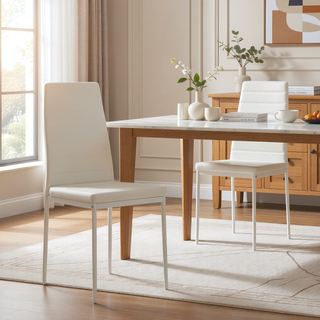 Sunvega Set of 4 Modern White PU Leather Upholstered Dining Chairs with Metal Frame