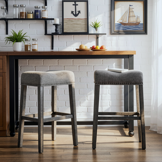 Sunvega Gray Upholstered Backless Saddle Seat Bar Stools Set of 2 29" Height