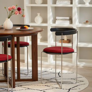 Sunvega Modern Chrome Cantilever Dining Chair with Wood Backrest and Upholstered Seat