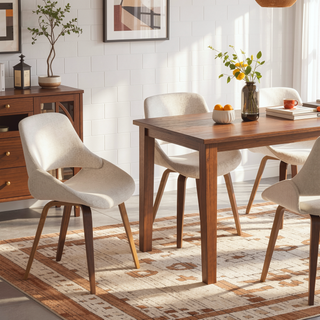 Sunvega Mid-Century Modern Dining Accent Chair in Walnut Cream Fabric Set of 2