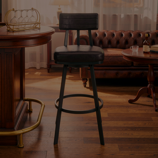 Sunvega Brown Metal Swivel Bar Stool with Faux Leather Upholstery
