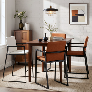Sunvega Contemporary High Back Barstool with Black Steel Frame and White Velvet