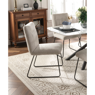 Sunvega Modern Casual Beige Textured Fabric Upholstered Side Chairs 2pc Set