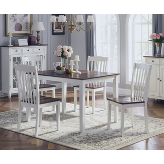 Sunvega Modern White and Walnut Finish Wooden Dining Chairs with Slatted Back