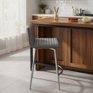Sunvega Mason Contemporary Swivel Counter Stool with Tufted Seat and Walnut Wood Back