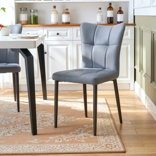 Sunvega Set of 2 High-Back Dining Chairs with Wrought Iron Frame and Leather Seat