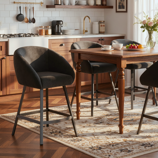 Sunvega Upholstered Bar Stool with Soft Backrest and Armrest for Kitchen Island