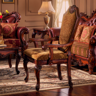 Sunvega Traditional Tan Fabric Arm Chairs with Wooden Queen Anne Legs (Set of 2)
