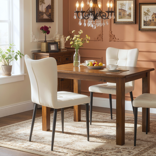 Sunvega Set of 2 High-Back Dining Chairs with Wrought Iron Frame and Leather Seat