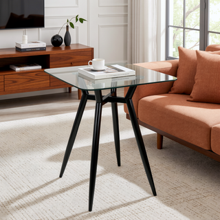 Sunvega Mid-Century Modern Clara Counter Table with Clear Glass Top and Black Metal Legs