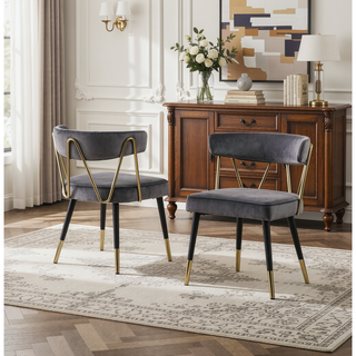 Sunvega Stylish Velvet Dining Chairs with Gold Trim and Padded Seat Set of 2