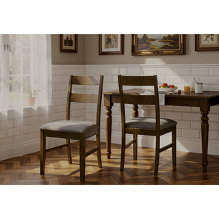 Sunvega Set of 2 Brown Walnut Ladder-Back Upholstered Dining Chairs with Foam Cushioning