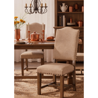 Sunvega Industrial Style Brown Cherry Ivory Upholstered Fabric Counter Height Dining Chairs