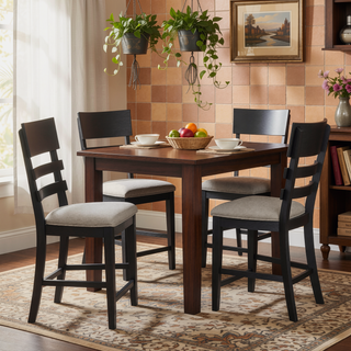 Sunvega Contemporary Gray Black Fabric Upholstered Ladder Back Counter Height Dining Chairs