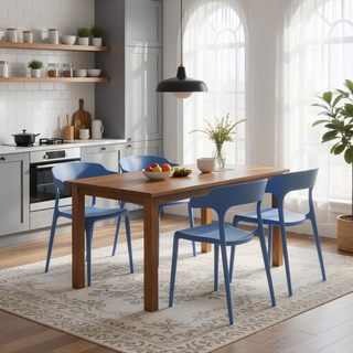 Sunvega Stackable Plastic Chairs Set of 4 in Blue and White with Reinforced Feet