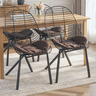 Sunvega Black Metal Frame Wired Contemporary Chair with Fabric Cushions Set of 2