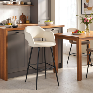 Sunvega Contemporary Black Metal and Cream Faux Leather Barstool Set of 2