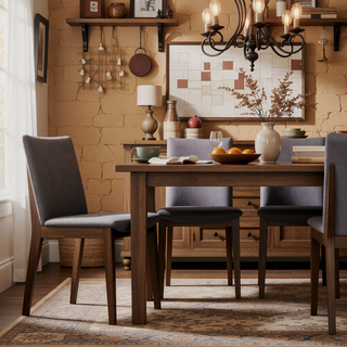 Sunvega Modern Solid Wood Dining Chair with Grey Fabric Upholstery and Padded Seat for Kitchen