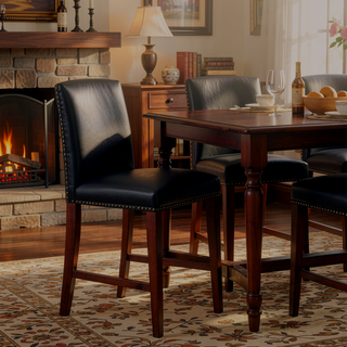 Sunvega Blaire Brown Faux Leather Counter Stool with Nail Heads and Scalloped Back