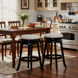 Sunvega 30 Inch Bar Stool with Beige Fabric Seat and Cherry Finish