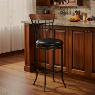 Sunvega Black Metal Frame Swivel Counter Height Chair with Brown Faux Leather Upholstery