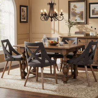 Sunvega Farmhouse Dining Chair with White Washed Wood and Cream Noise Fabric - Set of 2