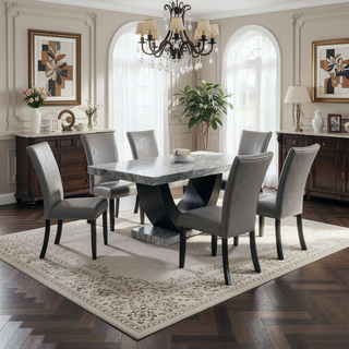 Sunvega Modern Upholstered Side Chairs with Gray Synthetic Leather and Nailhead Trim