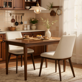 Sunvega Mid-Century Modern Solid Wood Legs Clove Beige Velvet Dining Chair Set of 2