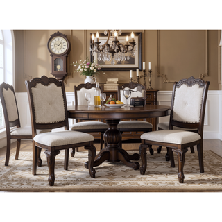 Sunvega Traditional Style Arm Chairs with Luxurious Beige Upholstery and Rich Coffee Brown Finish