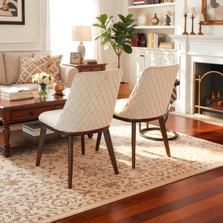 Sunvega Mid-Century Modern Solid Wood Legs Clove Beige Velvet Dining Chair Set of 2