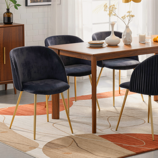Sunvega Fran Pleated Contemporary Chair in Gold Metal and Black Velvet Set of 2