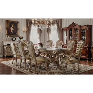 Sunvega Padded Side Chair Set of 2 with Scalloped Apron Seat and Arched PU Leather Backrest