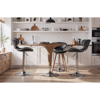 Sunvega Adjustable Swivel Barstool Set with Chrome Base and Faux Leather Seat