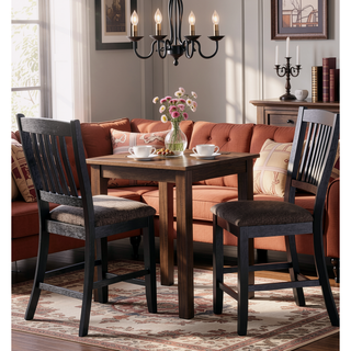 Sunvega Contemporary Dark Coffee Finish Rubberwood Counter Height Chairs with Upholstered Fabric Seat