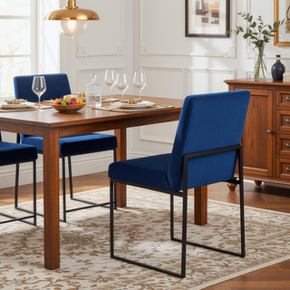 Sunvega Fuji Contemporary High Back Dining Chair with Upholstered Seat in Blue Velvet