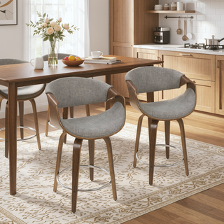 Sunvega Mid-Century Modern Counter Stool Set with Walnut Frame and Grey Fabric