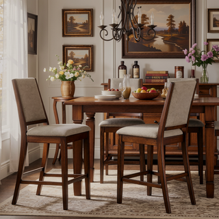Sunvega Industrial Counter Height Dining Stools with Chestnut Finish and Soft Beige Upholstery
