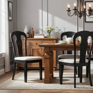 Sunvega Rubber Wood Dining Chair with Plush Cashmere Fabric and Circular Backrest