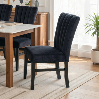 Sunvega Contemporary Upholstered Dining Chairs with Channel Tufted Back Seat in Black