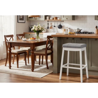 Sunvega Set of 2 Backless Bar Stools with Padded Grey Leather-Look Seat