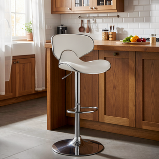Sunvega White Upholstered Adjustable Swivel Bar Stool with Metal Base Set of 2