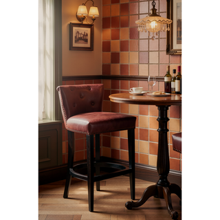 Sunvega Brown Wooden Bar Stools with Cow Top Leather Upholstered Seat and Backs