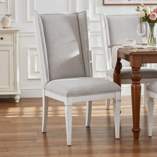 Sunvega Weathered White and Light Grey Padded Side Chairs with Open Slat Back Design (Set of 2)