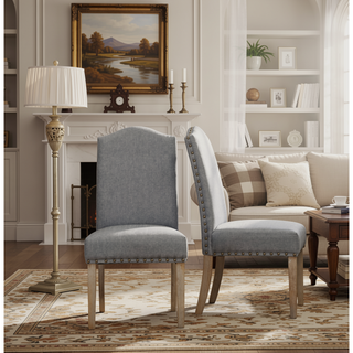 Sunvega Set of 2 Mod Urban Style Solid Wood Nailhead Grey Fabric Padded Parson Chairs