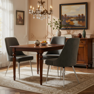 Sunvega Soft Fabric Upholstered Padded Side Chair with Curved Back and Sleek Legs Set of 2