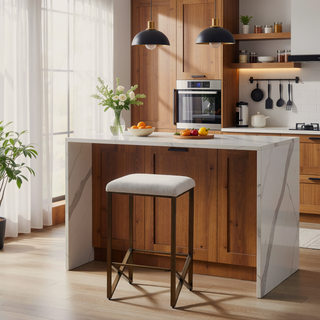 Sunvega Backless Upholstered Counter Stool with Bronze Metal Base and Padded Seat