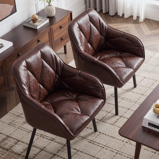 Sunvega Faux Leather Upholstered Dining Chairs Set of 2 with Armrests and Comfortable Cushion