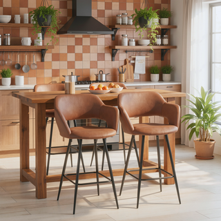Sunvega Contemporary Counter Stool with Black Metal Legs and Brown Faux Leather